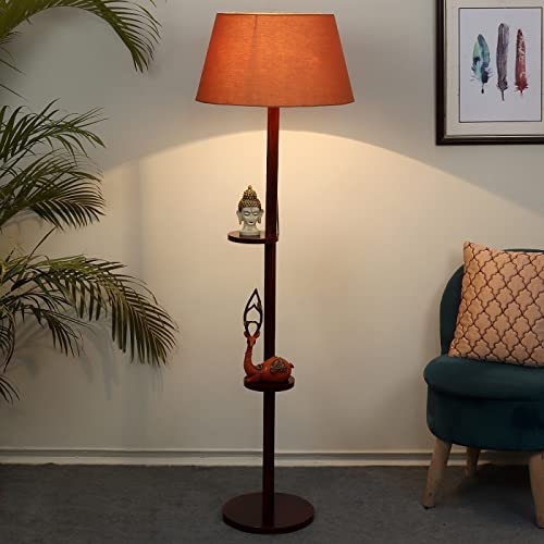 tu casa Floor Lamps with Mango Wood Base & Brown Cotton Shad...